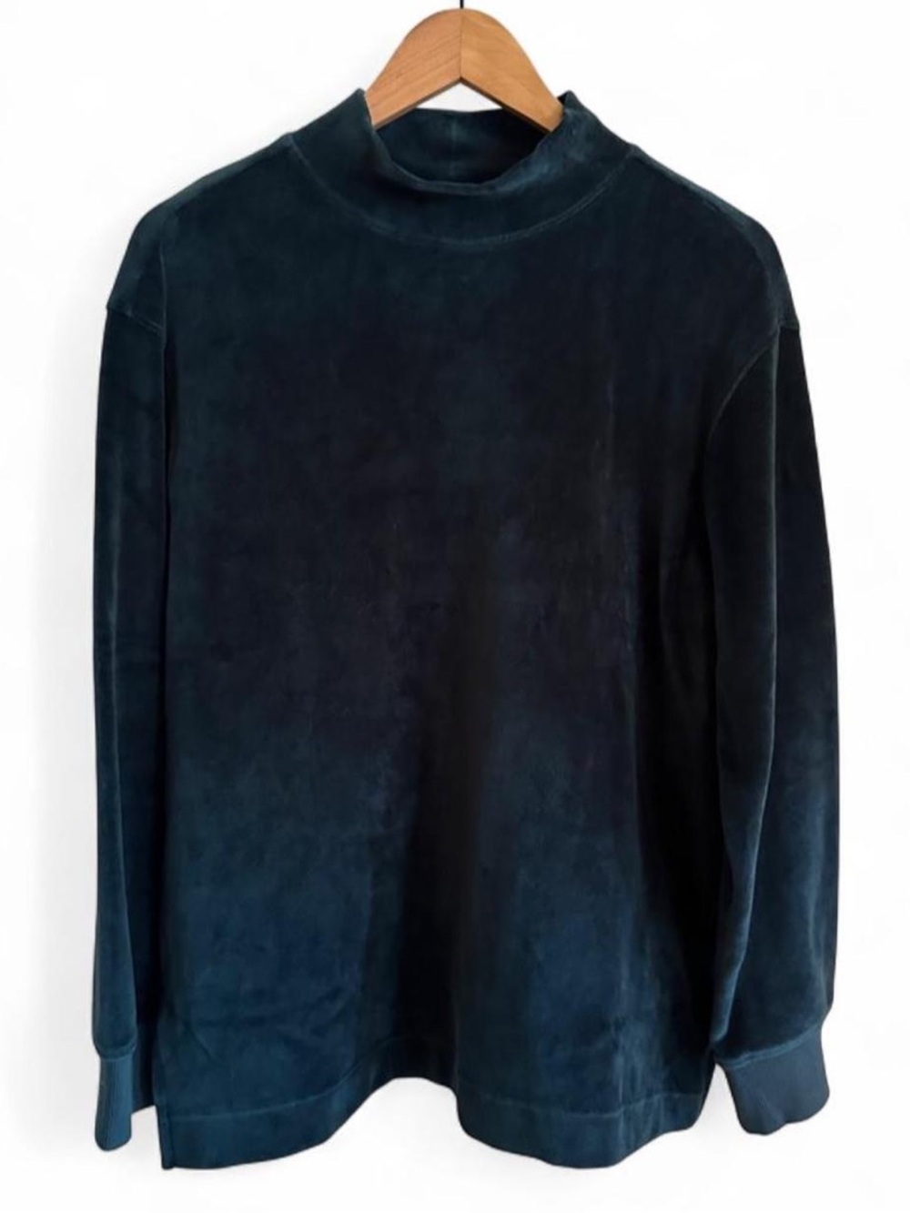 PACT Organic Cotton Pure Velour Mock Neck Pullover Deep Teal M Quiet Luxury Soft - Picture 2 of 8